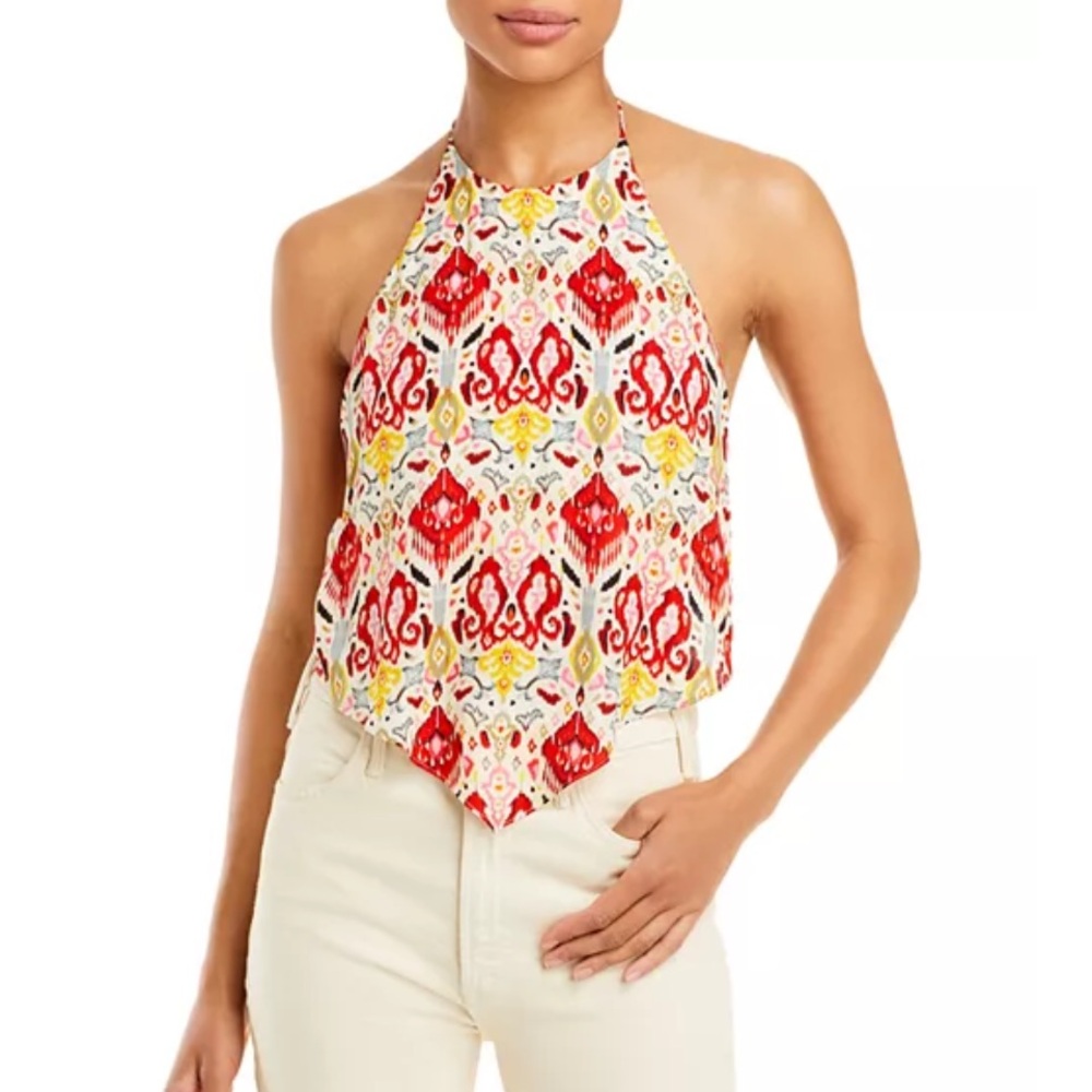 Alice + Olivia Red Multi Vintage Market Frenchie Handkerchief Top, Size XS
